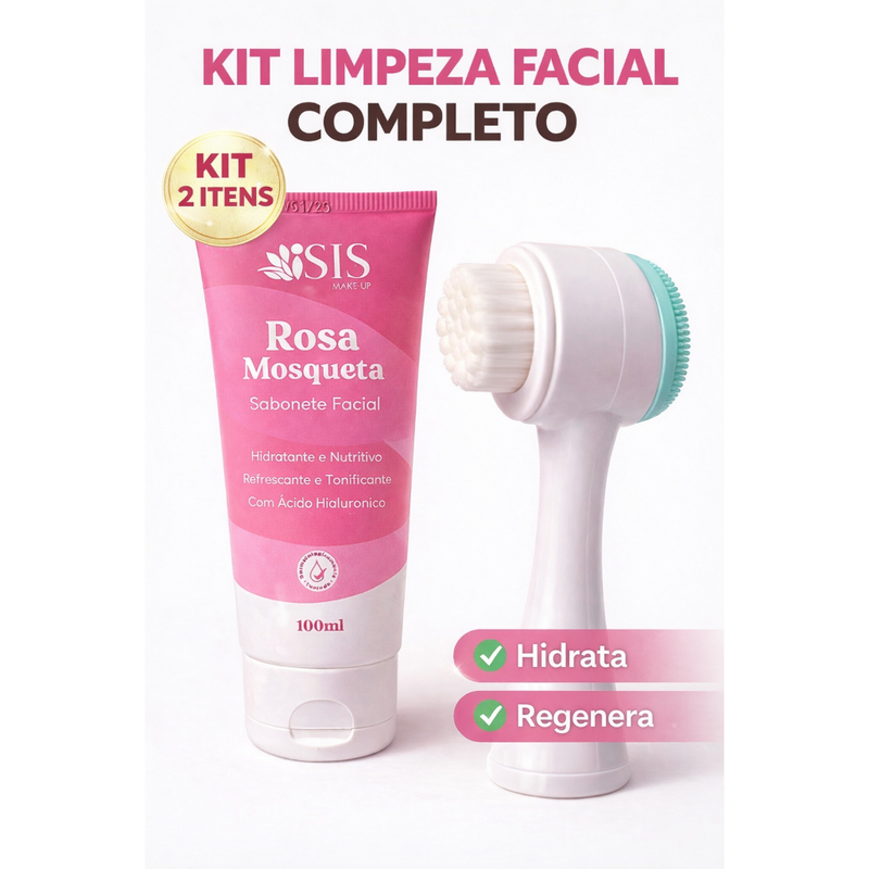 Kit 2 Itens Sabonete Facial com Escova facial - Limpeza Profunda, Controle da Oleosidade e Skincare