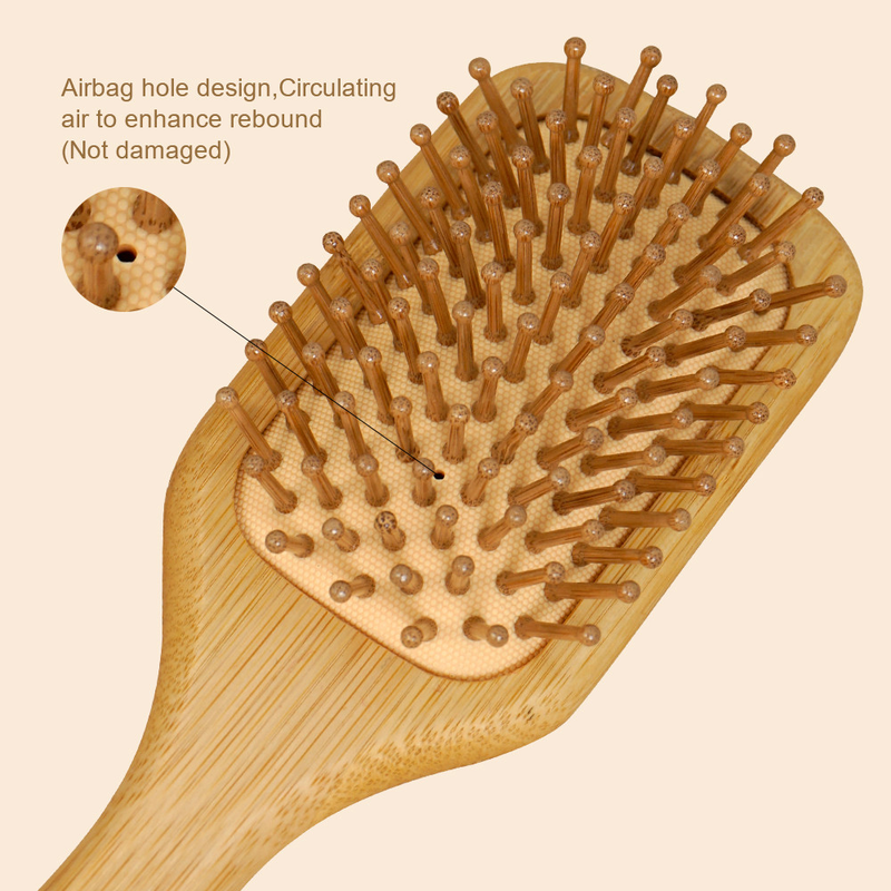 Escova Antifrizz Natural de Bambu.Escova de Cabelo de Bambu Antiestática | Massageadora Capilar Natural com Almofada de Ar